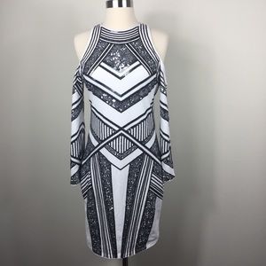 Express Cut Out Shoulder Sequin Dress